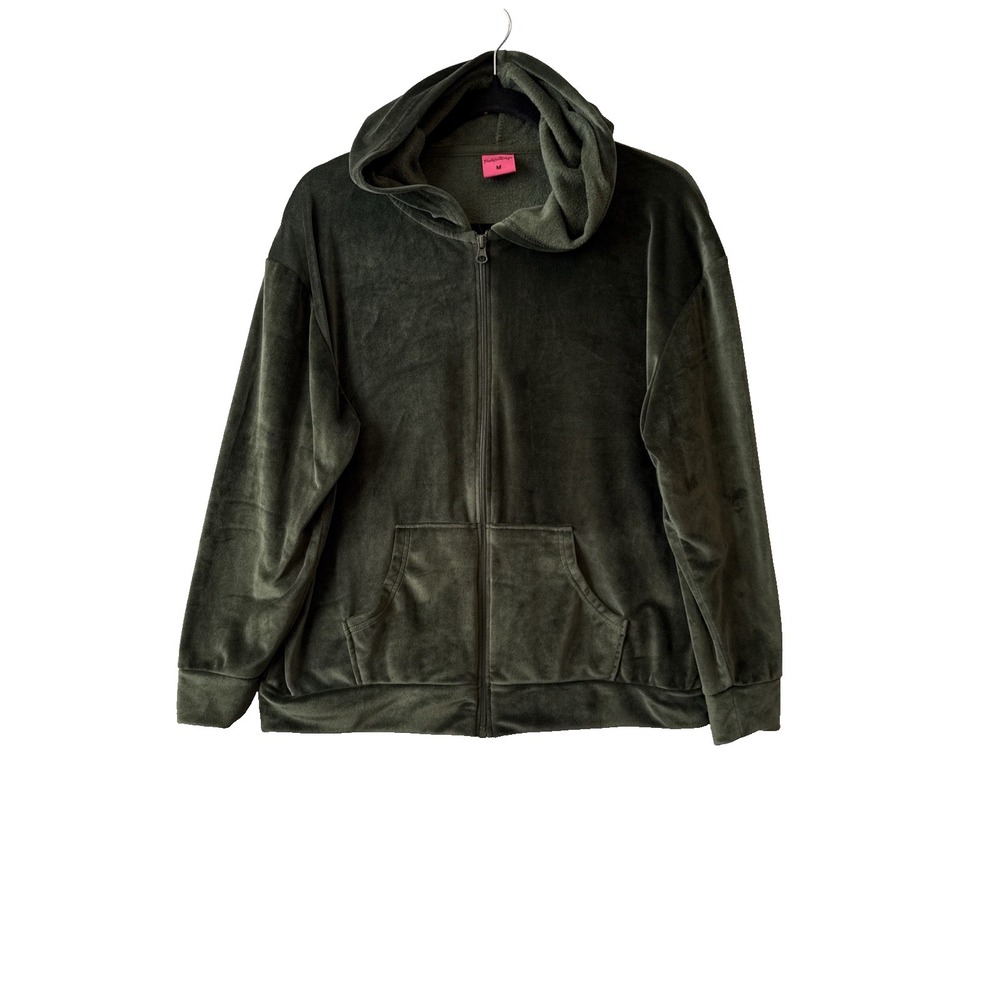 Pink Laundry Olive Green Plush Velour Full Zip‎ Soft Hoodie M Athleisure Travel
